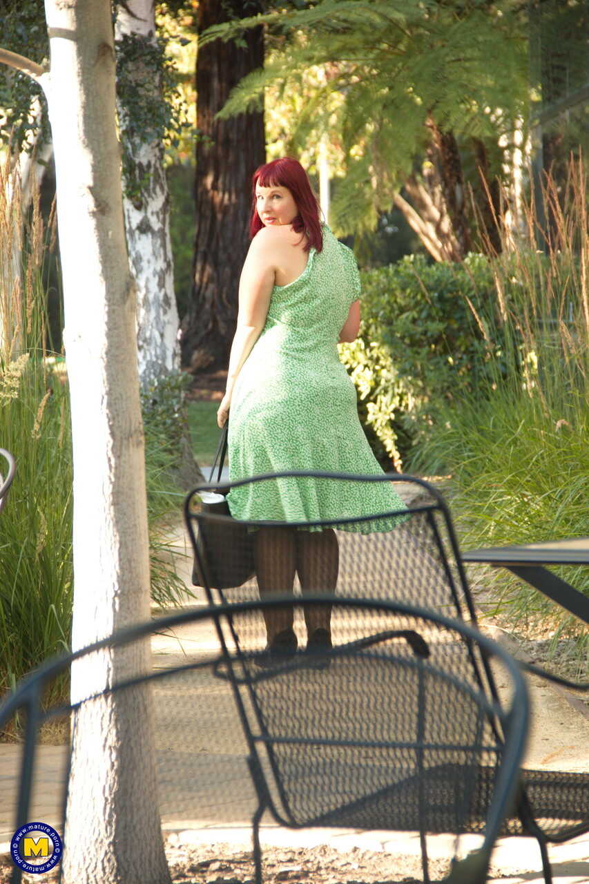 Chubby mature lady Scarlett lifts her dress up and shows her fat ass outdoors Mature Upskirt, BBW Stockings, Fat Mature, B...