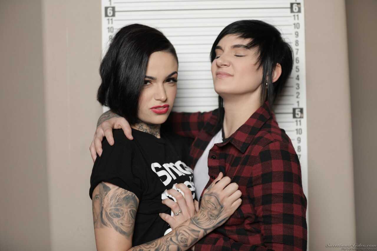 Very cute lesbian teen delinquents kissing at prison mug shot session   Bad Girls Kissing At The Mug Shot Session - Anna D...