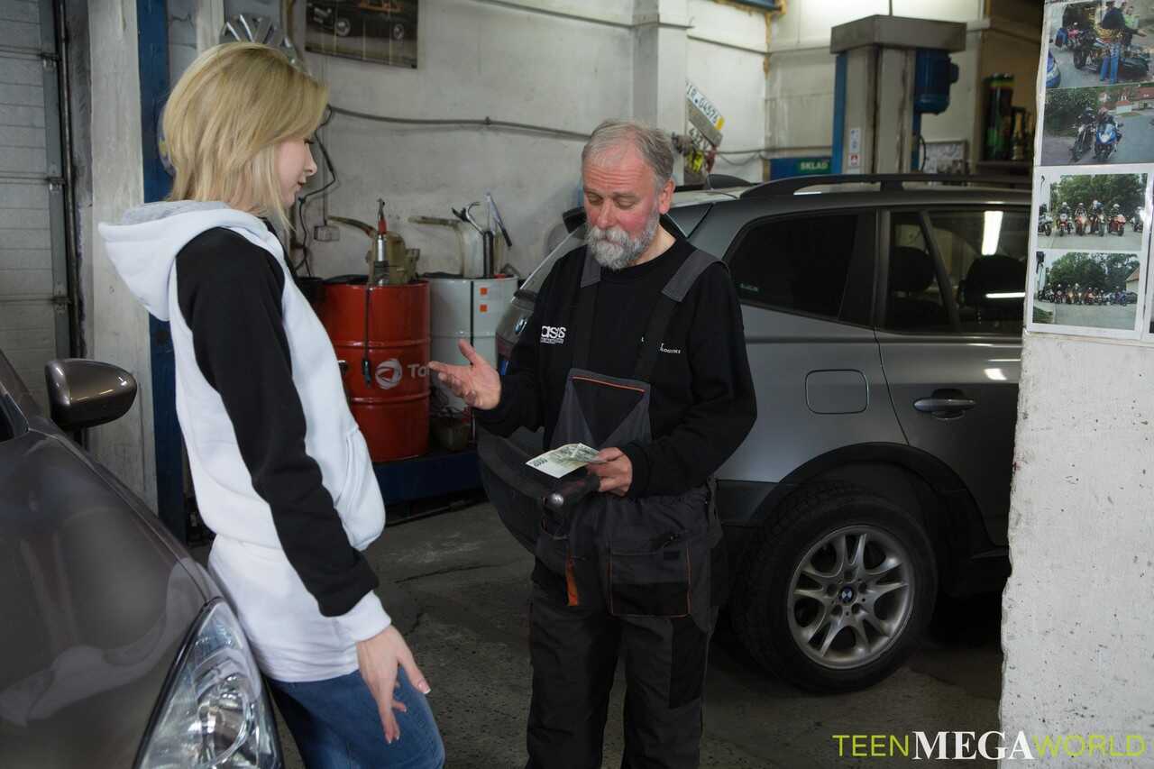 Tall slender teen with a big booty Daniela C fucks an old man at the garage :  Daniela C's Big Booty Invades Old Man&...