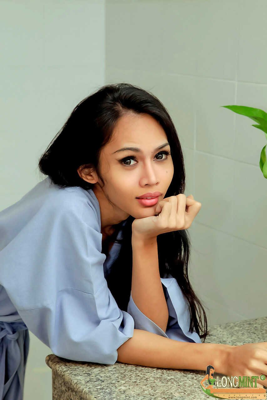 Mint's Self-Pleasure Sessions: Skinny Asian Ladyboy Masturbates Her Huge Dick in the Bathroom! - Mint