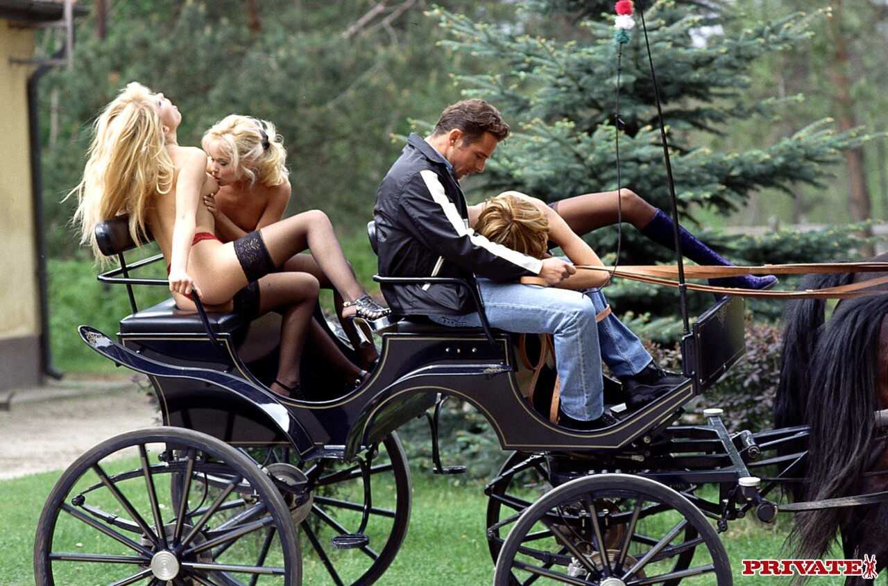 Barbara, David Perry, and Jennifer Red: A Euro Slut Threesome on the Grass with Trimmed Pussies and Perfect Tits in a Hors...