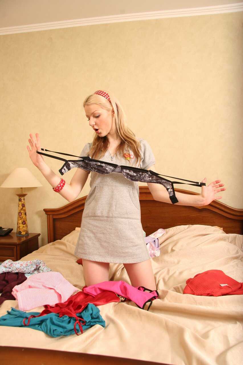 Delicious amateur teen Barby stripping and posing in her hot lingerie - Barby