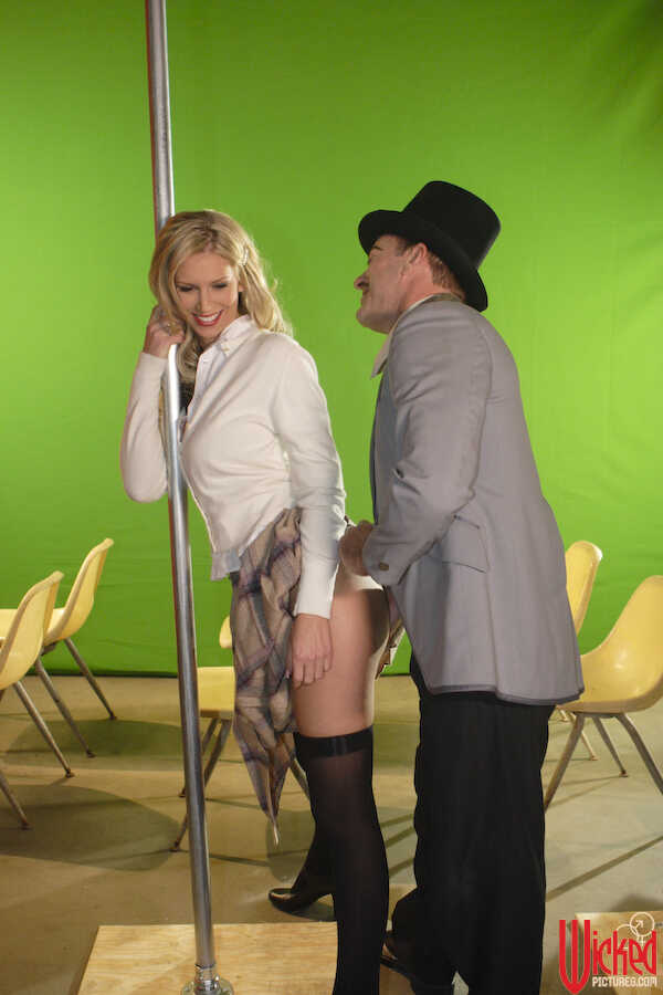 Blonde Dancer Brooke Banner Gets a Cum Shot on her Legs while She Seduces a Pervert in a Short Skirt No Panties - Brooke B...