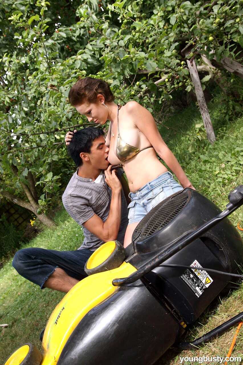 Horny Teen Hika Gets Stripped and Fucked in the Backyard with Her Golden Bikini on - Hika