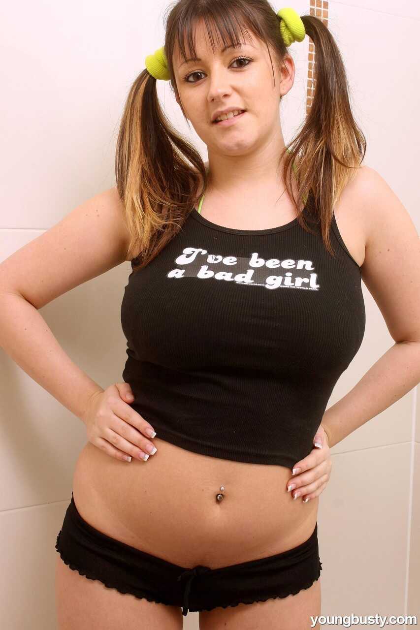 Abi with the Big Boobs Gets Naughty and Oils Up Her Natural Pair in 'Teen with Pigtails Abi B Strips' - Abi Loui...
