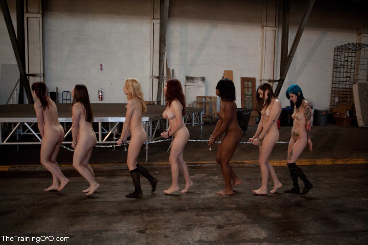 Outdoor BDSM Handlers Strip Lined-up Damsels in Handcuffs: Annabelle Lee, Coffee Brown, Emma Haize, Iona Grace, Krysta Kao...