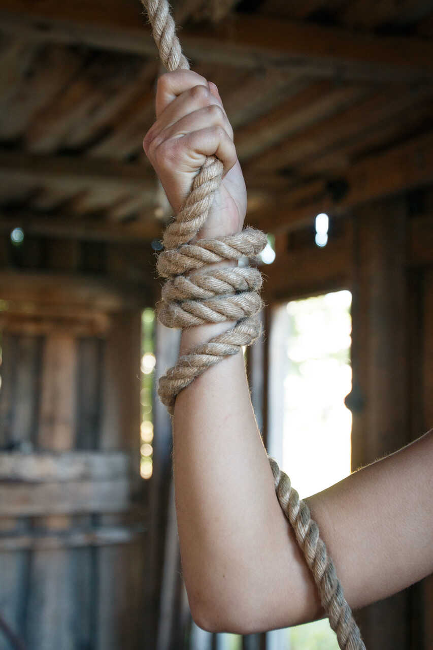 Barnyard Barbie Patricia B gets tied up and fingered in the stables