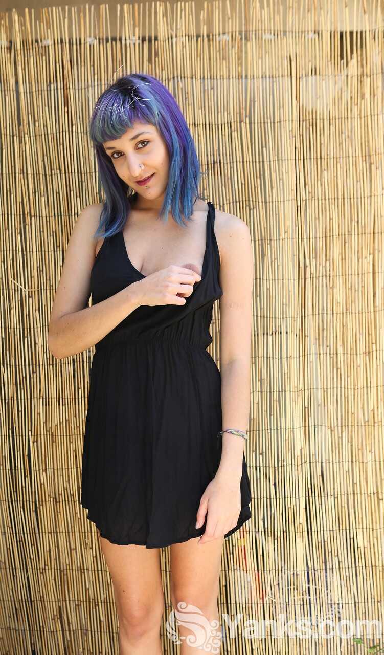 Purple haired vixen Jay Elle flaunting her all-natural assets in the great outdoors - Jay Elle