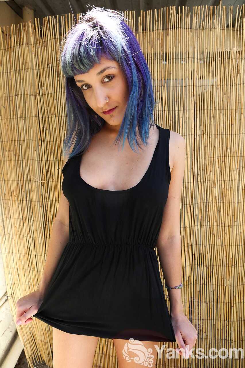 Purple haired vixen Jay Elle flaunting her all-natural assets in the great outdoors - Jay Elle
