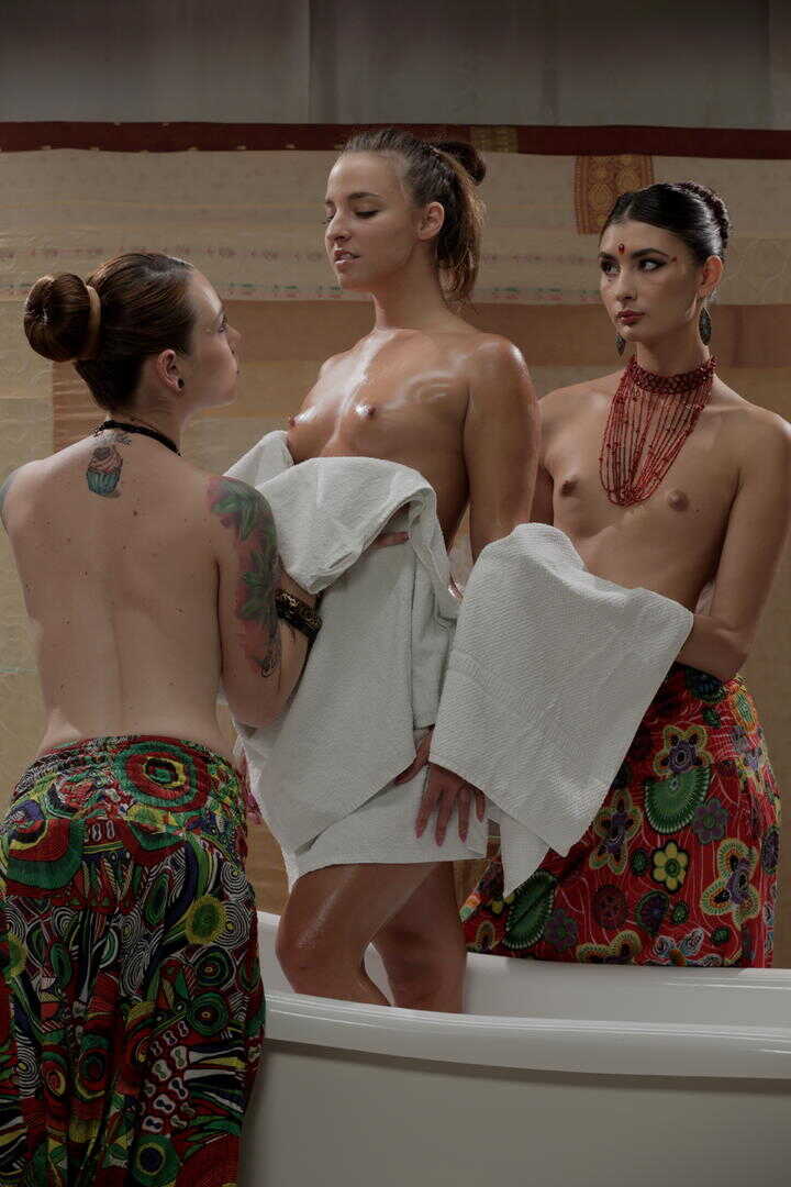 Brunette Beauty Amirah Adara Gets Serviced by Two Sexy Female Attendants in the Buff! - Amirah Adara, Max Dior