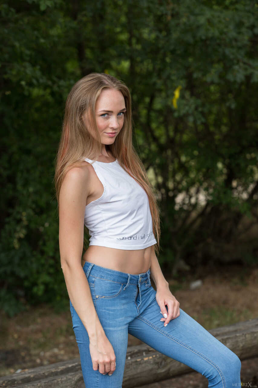 Russian Hottie Andrea Sixth Strips and Masturbates in the Park with a Skinny Dildo - Andrea Sixth