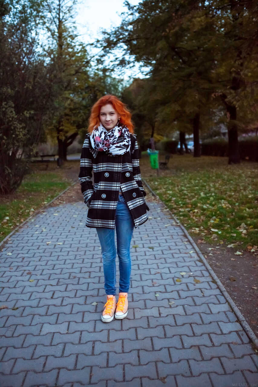 Skinny redheaded babe Ambre poses nude in a solo, revealing her petite pussy and teen ass - Ambre