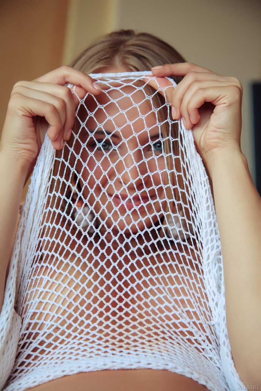 Stripping off her fishnet lingerie, Rachel Blau reveals her purrfect pussy! - Rachel Blau