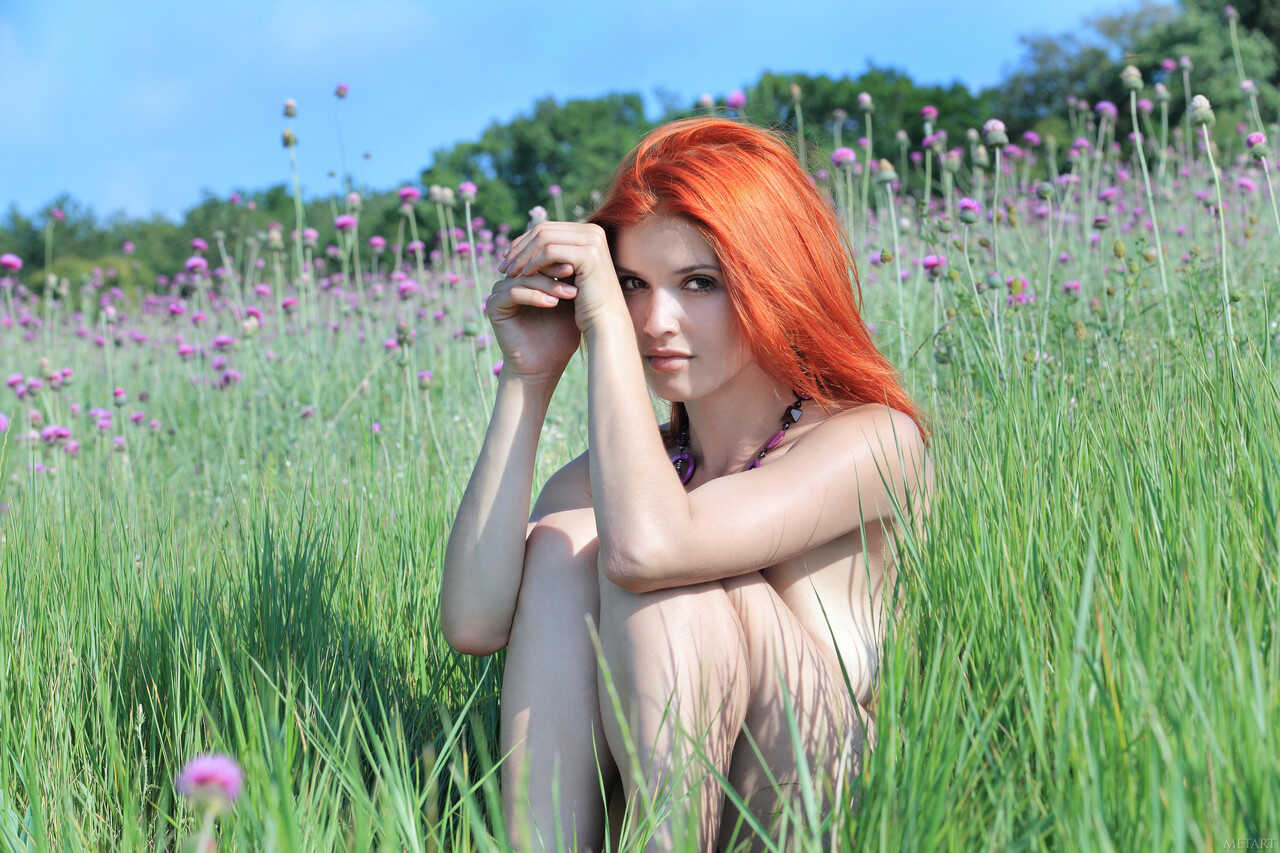 Nude Among the Purple Flowers Violla A Redheaded Babe’s Secret Garden