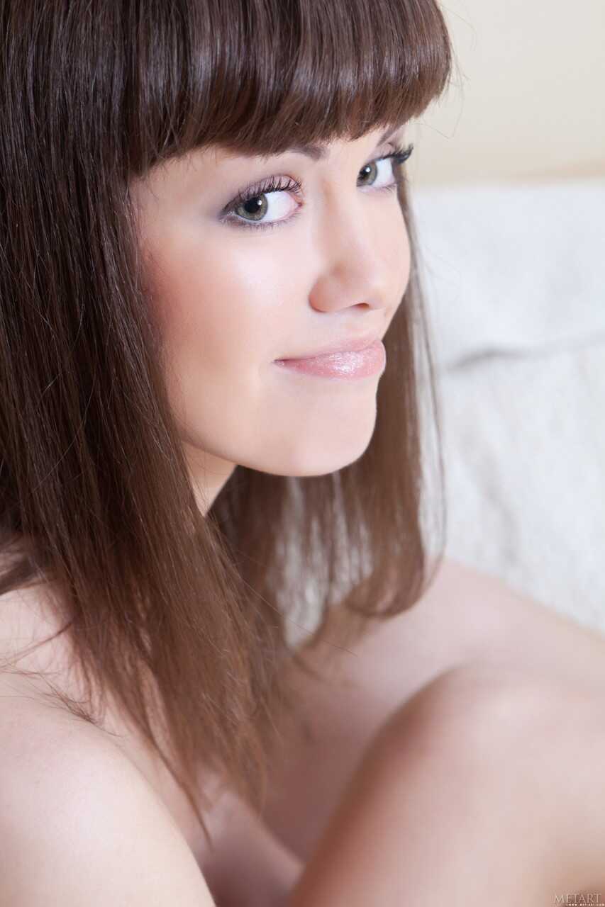 Brunette model Candy Rose flaunts her shaved cunt in a solo with big areolas and puffy nipples - Candy Rose