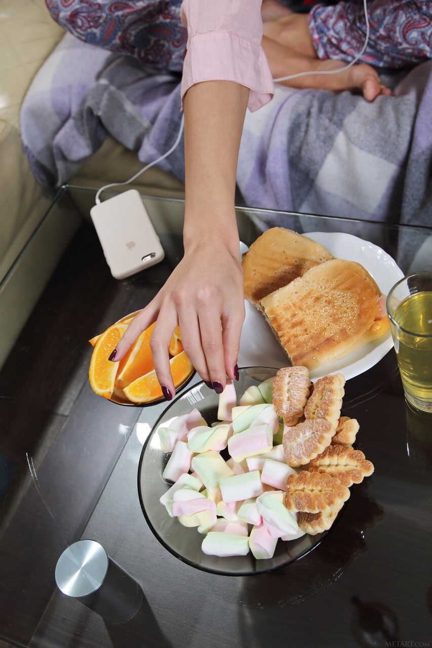 Breakfast Goddess: Bottomless on Leather Couch