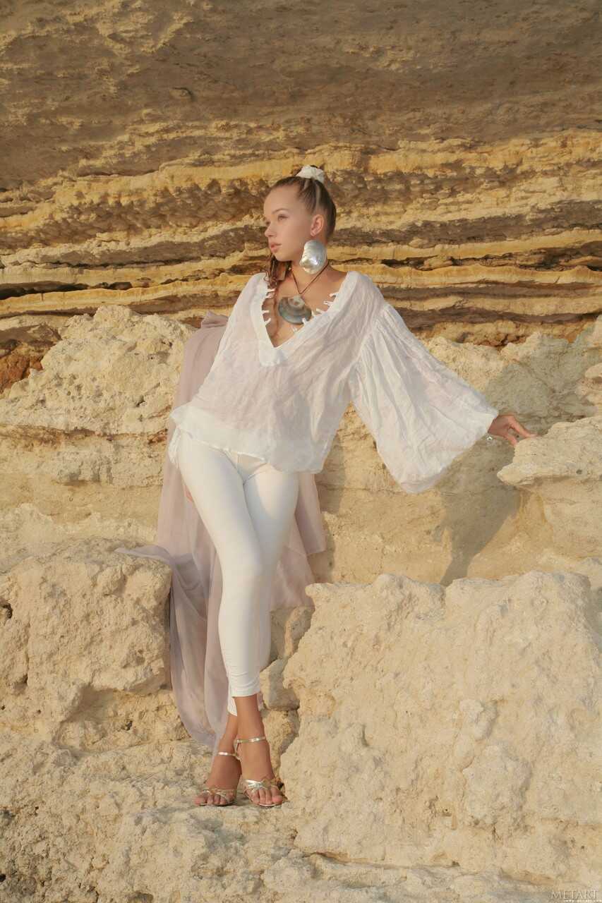 Russian Rockstar Milena D's Tiny Tits & Puffy Nipples on a Huge Rock Outside! - Milena D