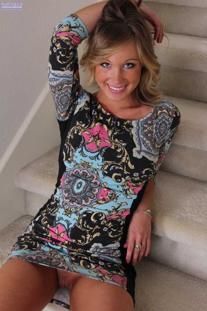 Cute American MILF Ashley Jones grabs her tits & rubs her pussy on the stairs - Ashley Jones