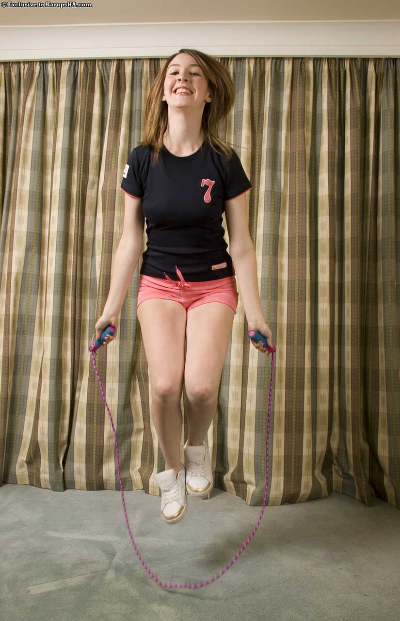 Cute brunette teen Katie Kay strips and spreads her pussy wide for the camera after her workout! - Katie Kay