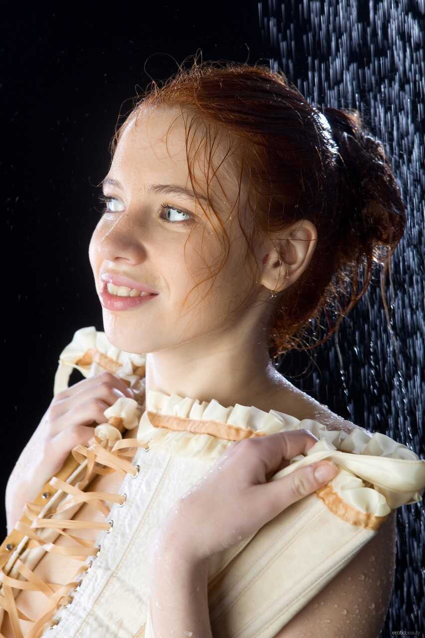 Glamorous ginger teen Gillian A strips under the shower & shows her big tits with perky nipples and freckled skin - Gi...