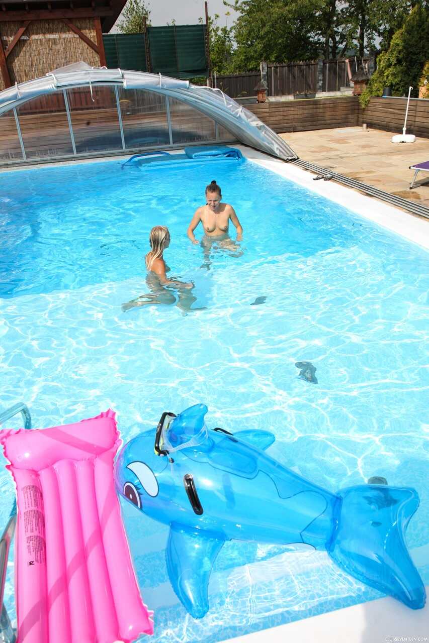Lesbian Pool Party: Sara J & Nessy French Kissing and Licking each other's Pussies in the Nude - Nessy, Sara J