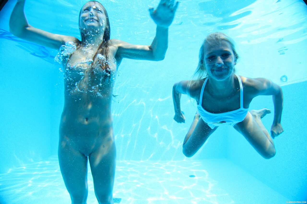 Lesbian Pool Party: Sara J & Nessy French Kissing and Licking each other's Pussies in the Nude - Nessy, Sara J