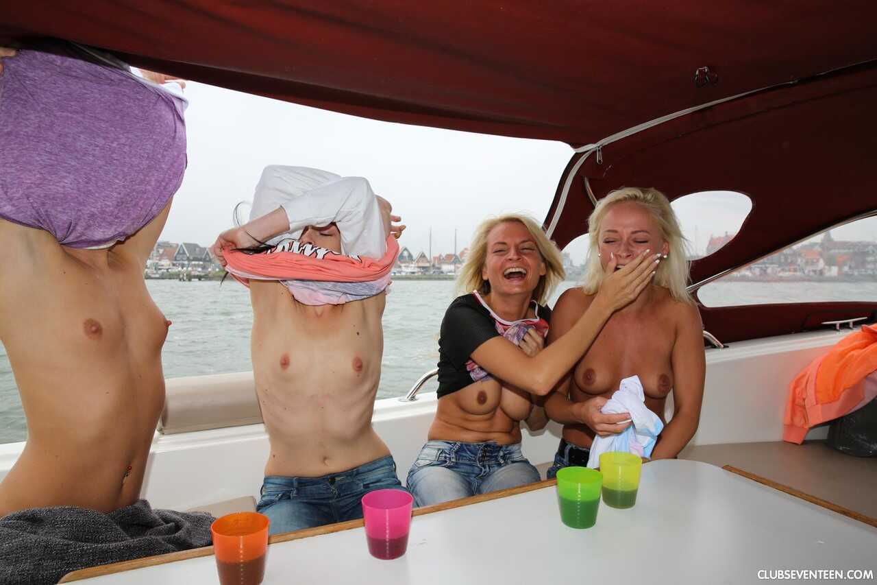 Lesbian Boat Foursome: Daniella C, Jessie C, Naomi I and Vanda L Go Wild in the Water