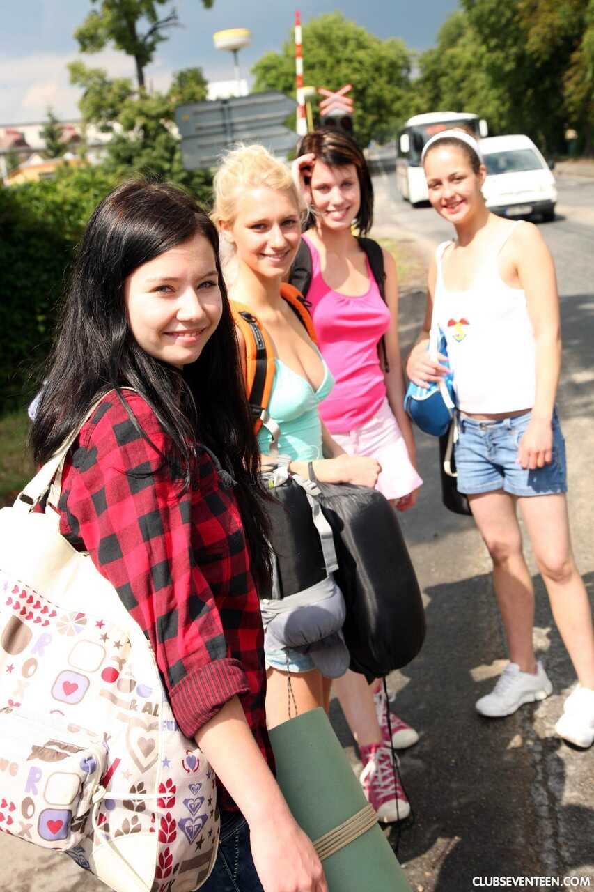 Campus Cuties' Wet and Wild All-Girl Foursome: Christina, Jaqueline, Sara & Tessa Licking Pussy in Public - Chris...