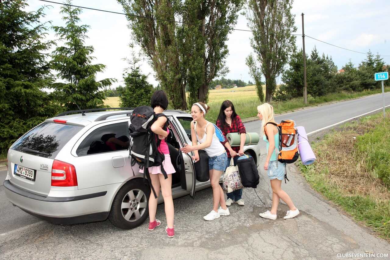 Campus Cuties' Wet and Wild All-Girl Foursome: Christina, Jaqueline, Sara & Tessa Licking Pussy in Public - Chris...