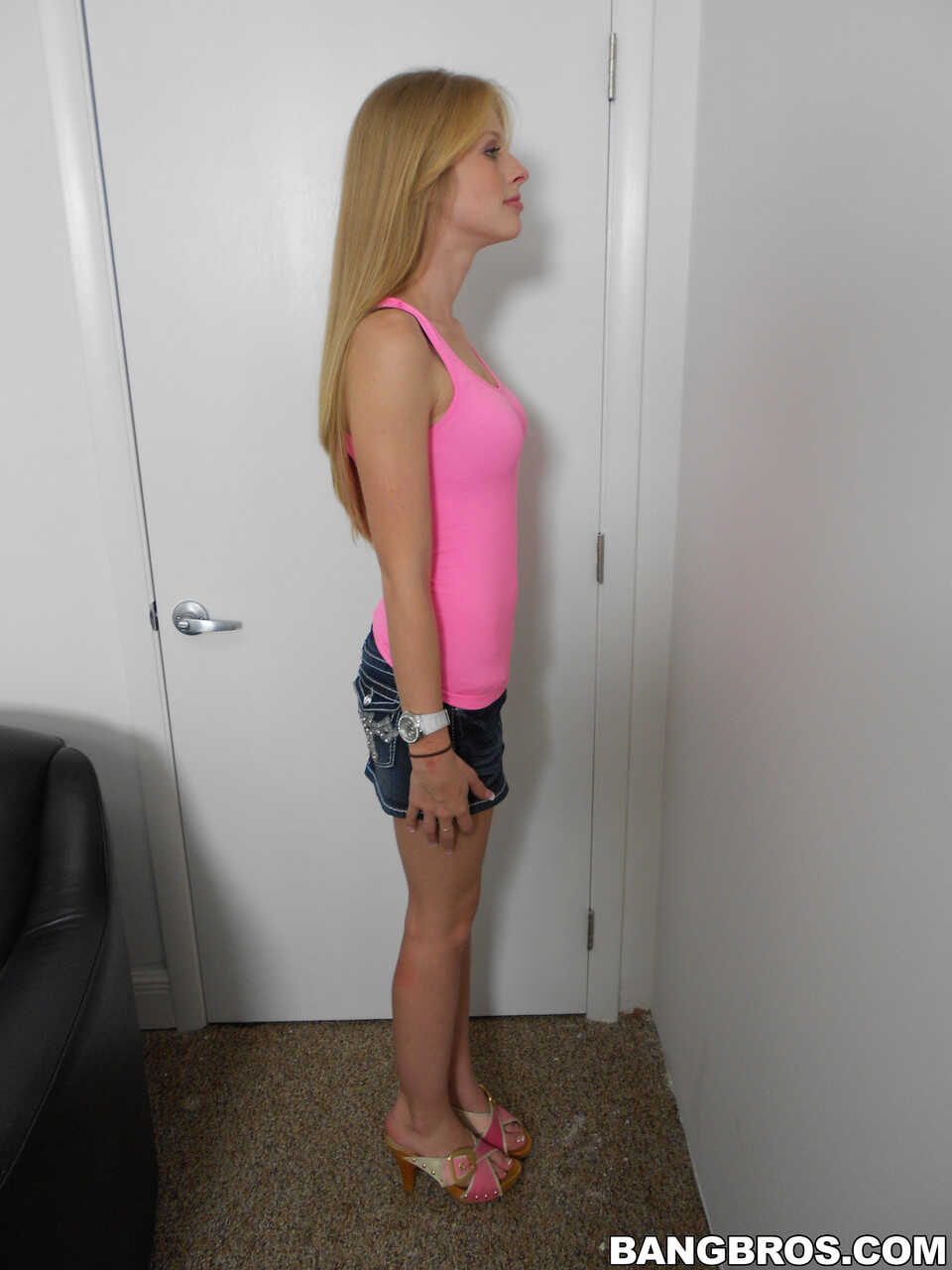Exposed Blonde Amateur Avril Hall Poses in Her First Casting, Shyly Showing Off Her Petite Nude Body and Lacy Lingerie - A...