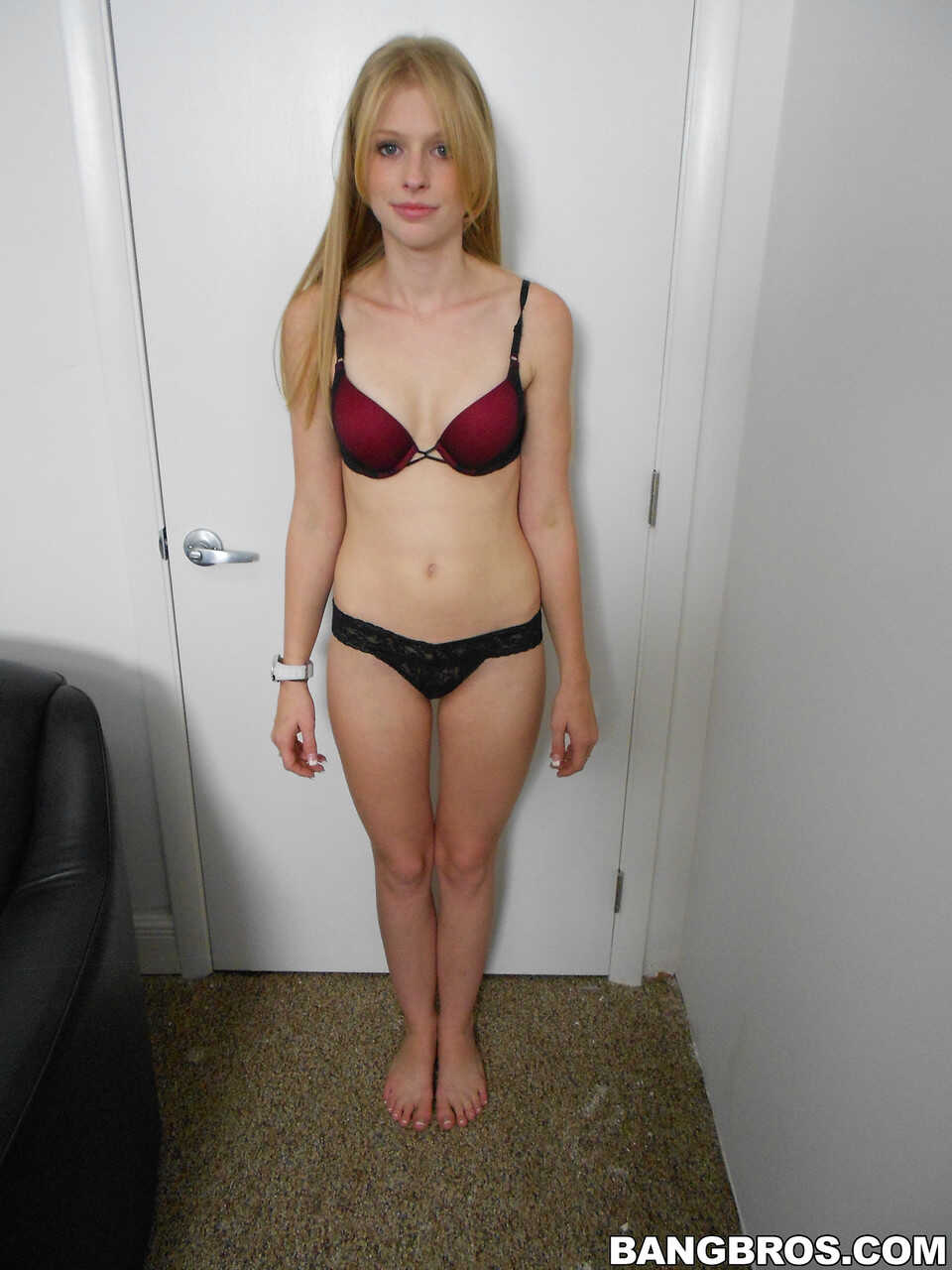 Exposed Blonde Amateur Avril Hall Poses in Her First Casting, Shyly Showing Off Her Petite Nude Body and Lacy Lingerie - A...