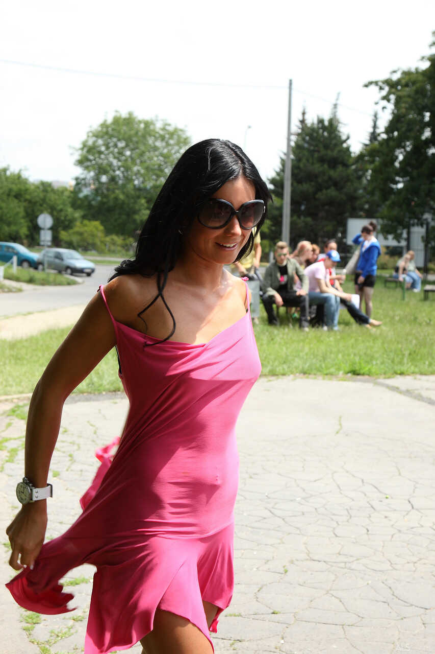 Busty Brunette Strips Naked In Public & Exposes Her Hot Tanned Body Ashley Bulgari - Ashley Bulgari
