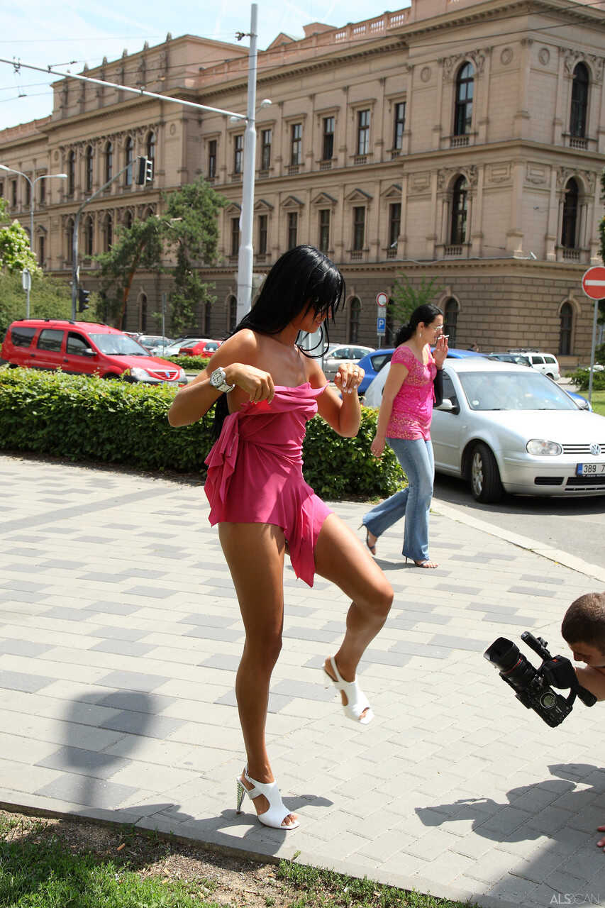 Busty Brunette Strips Naked In Public & Exposes Her Hot Tanned Body Ashley Bulgari - Ashley Bulgari