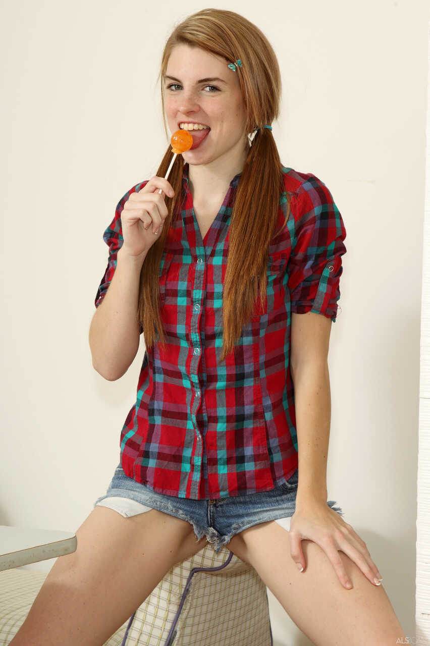 Aubrey Belle's Plaid Shirt Orgasm with an Orange Lollipop