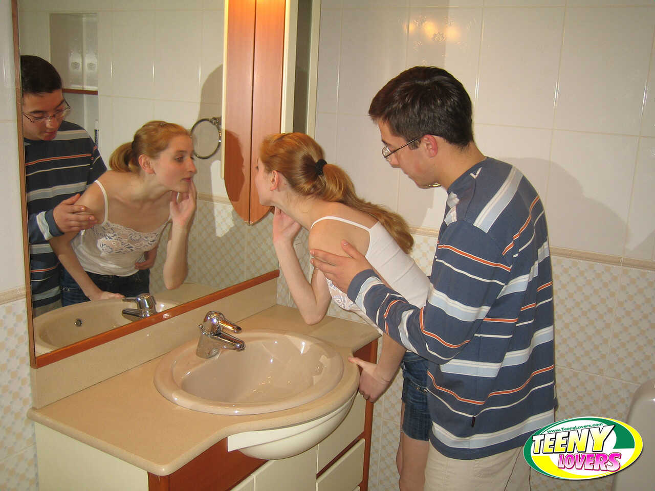 Wet & Wild! The Leggy Amateur Gets Bent Over the Bathroom Sink with Misha and Nadin - Misha, Nadin