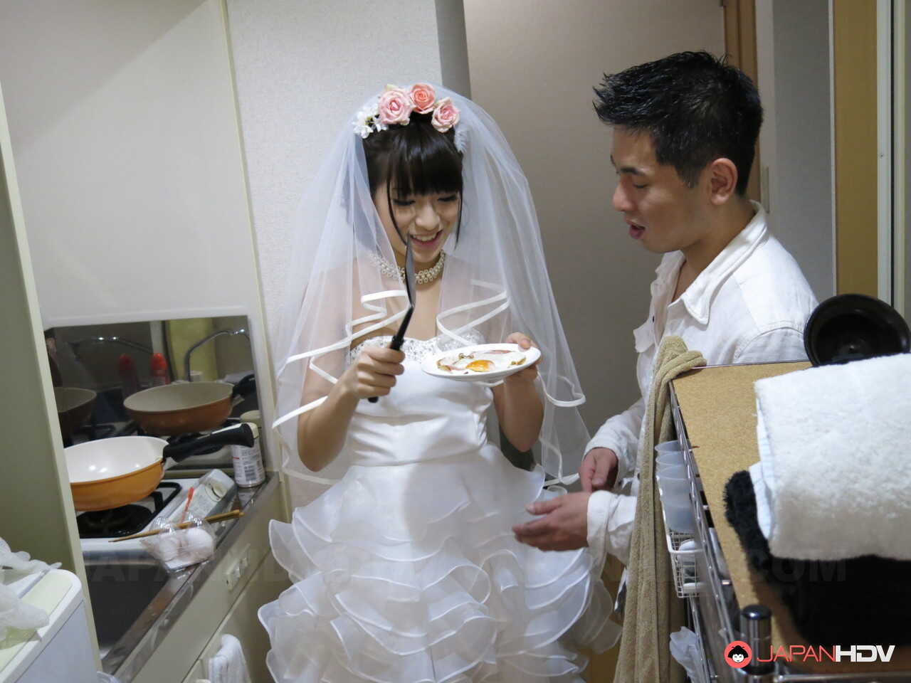 Japanese bride Ruri Narumiya fucks on the floor after tasting a wedding cake Clothed Fuck with Beautiful Japanese Handjob ...