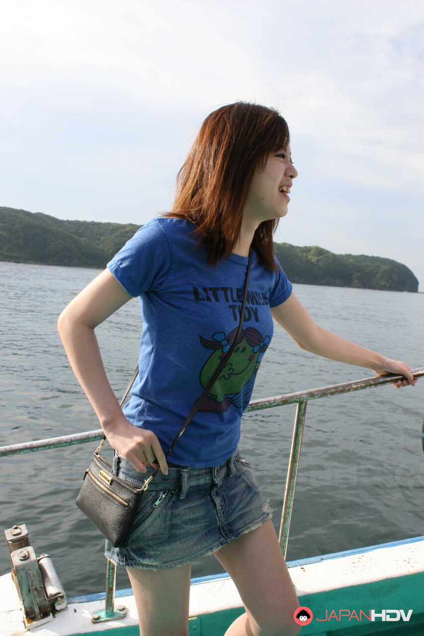 Naughty Miki Uemura's Skinny Asian Body and Hairy Pussy on Display on a Boat - Miki Uemura