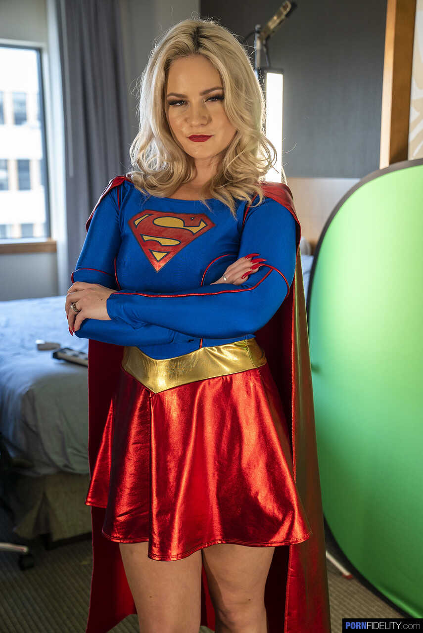 Blonde supergirl Lisey Sweet shows off her yummy ass and hot tits in a solo cosplay session - Lisey Sweet