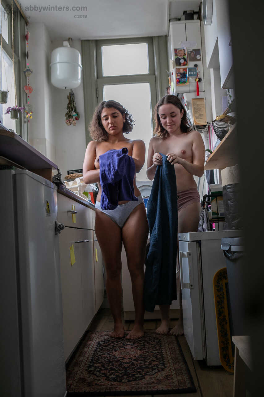 First time fatties, Sienna G and Tilly B explore each other's juicy asses in the narrow kitchen - Sienna G, Tilly B