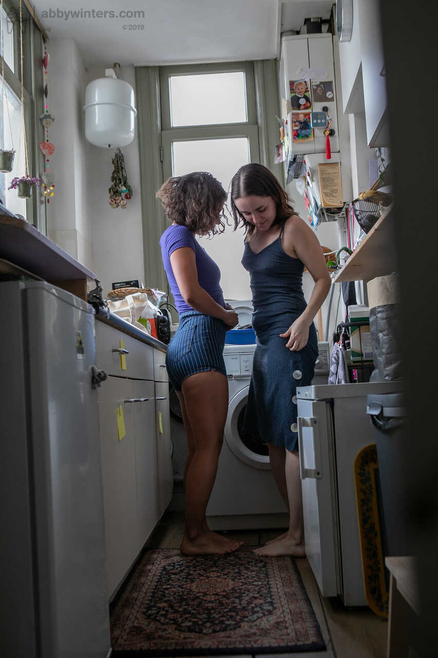 First time fatties, Sienna G and Tilly B explore each other's juicy asses in the narrow kitchen - Sienna G, Tilly B