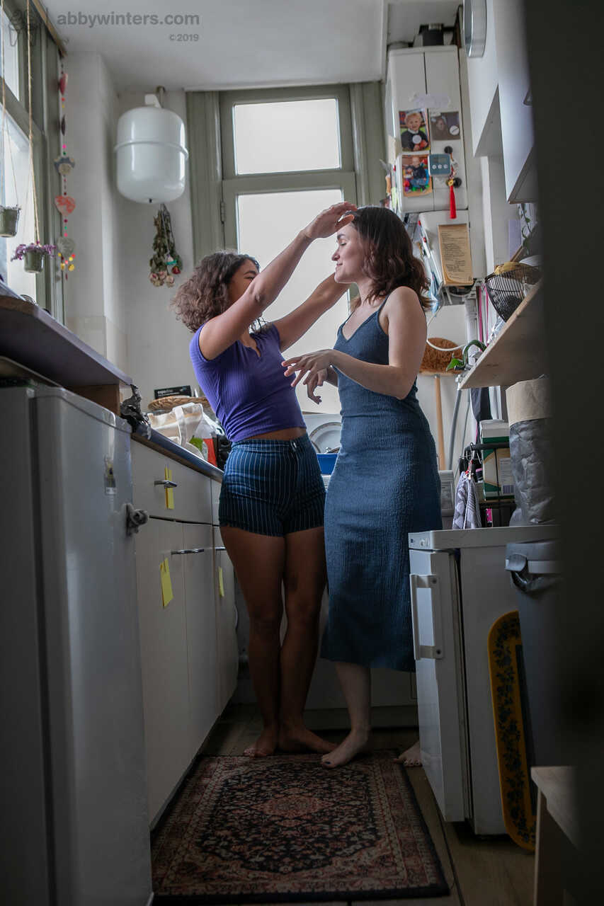 First time fatties, Sienna G and Tilly B explore each other's juicy asses in the narrow kitchen - Sienna G, Tilly B