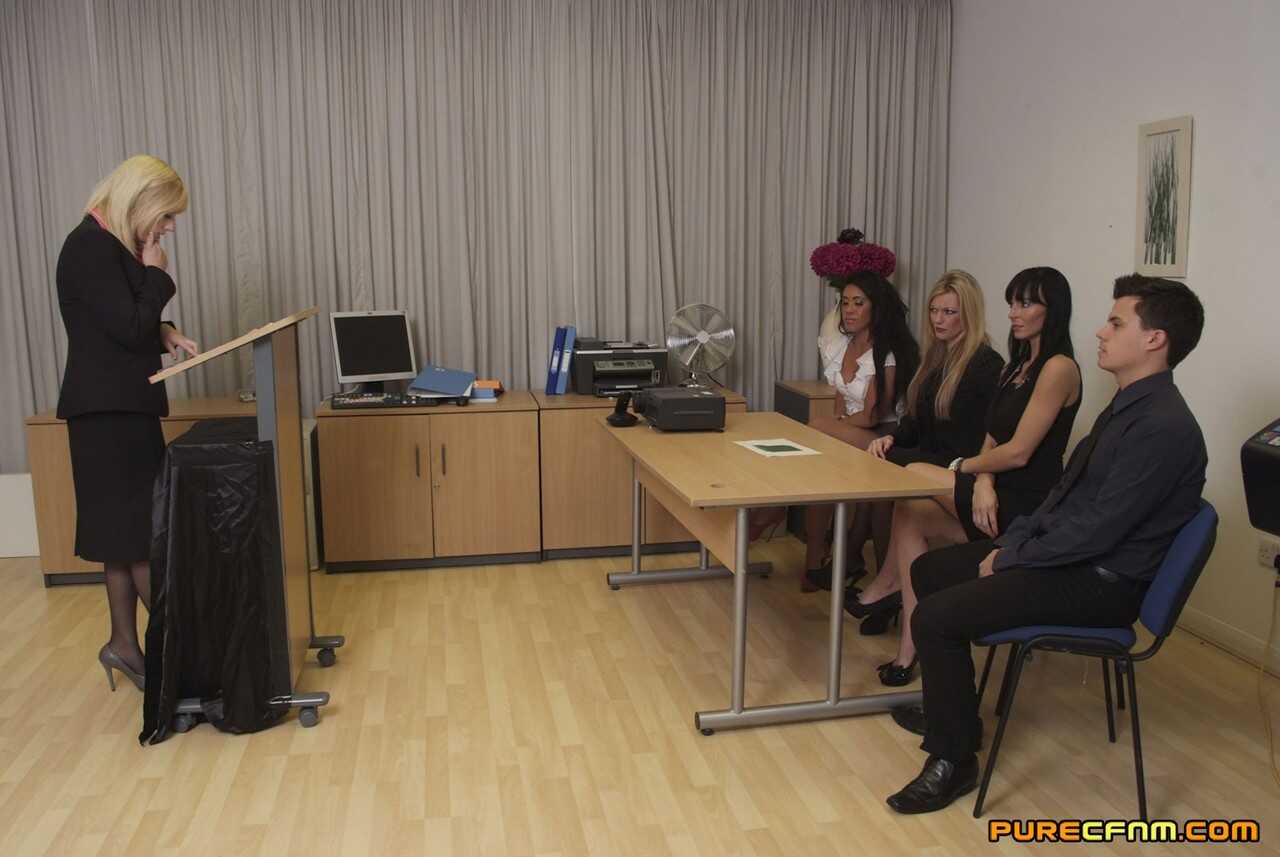 Busty MILFs Dominate their Young Male Employee during a Boardroom Meeting - Axa Jay, Franki Rider, Hannah Shaw, Holly Kiss
