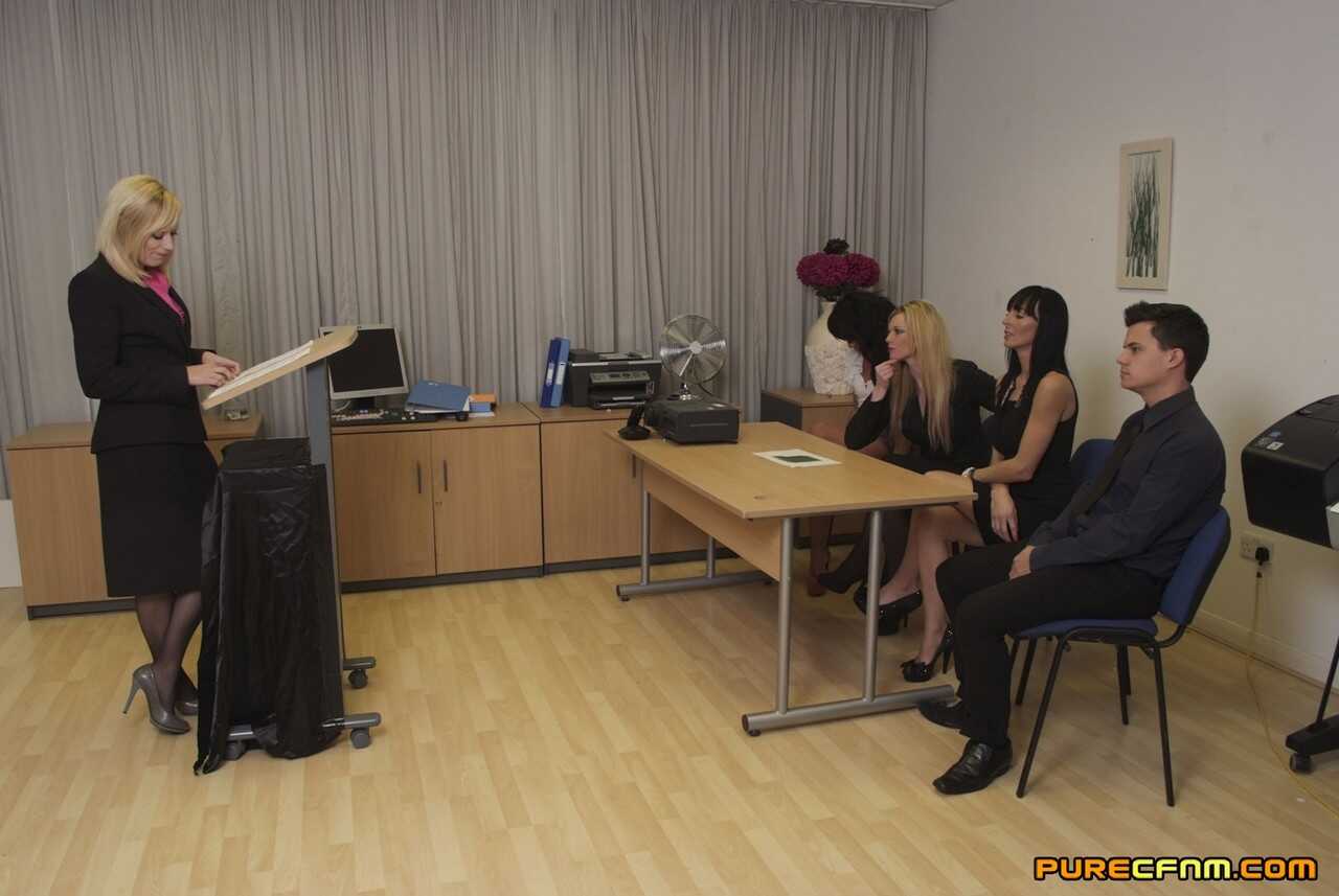 Busty MILFs Dominate their Young Male Employee during a Boardroom Meeting - Axa Jay, Franki Rider, Hannah Shaw, Holly Kiss