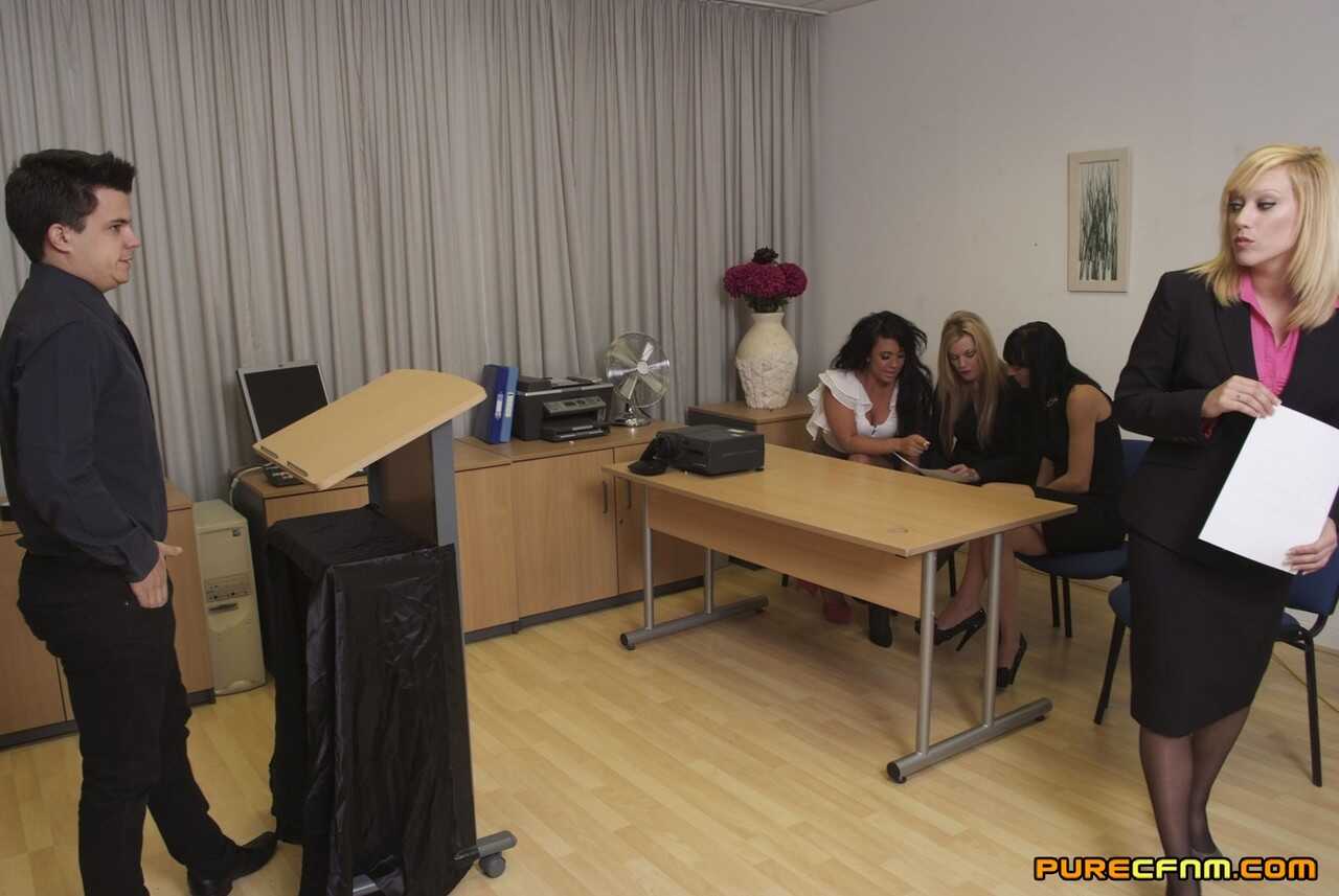 Busty MILFs Dominate their Young Male Employee during a Boardroom Meeting - Axa Jay, Franki Rider, Hannah Shaw, Holly Kiss