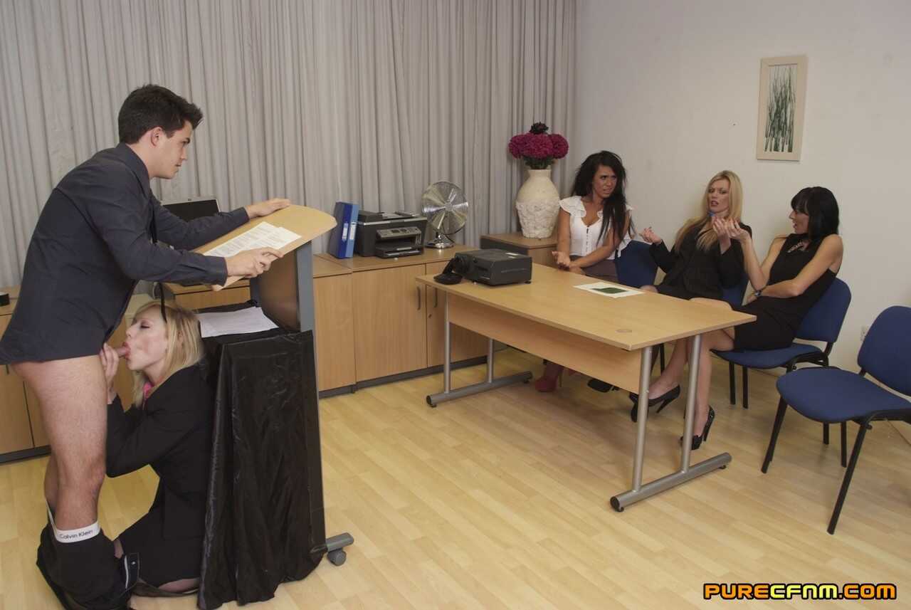 Busty MILFs Dominate their Young Male Employee during a Boardroom Meeting - Axa Jay, Franki Rider, Hannah Shaw, Holly Kiss