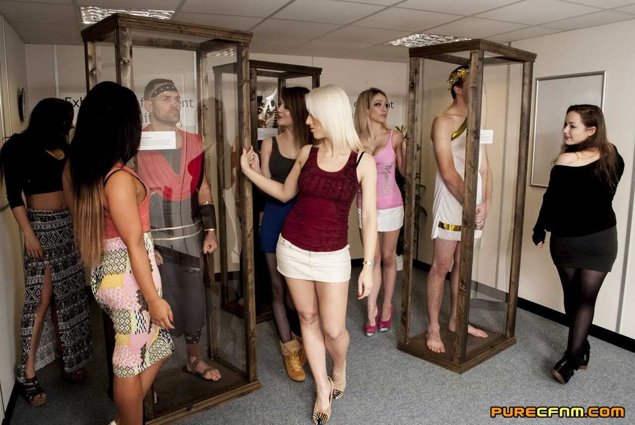 Dressed up hotties watch handsome naked men masturbate at the museum   British CFNM: The Royal Masturbation Show - Amy Mat...