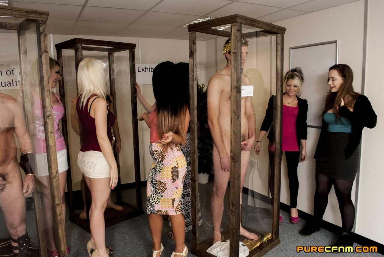 Dressed up hotties watch handsome naked men masturbate at the museum   British CFNM: The Royal Masturbation Show - Amy Mat...
