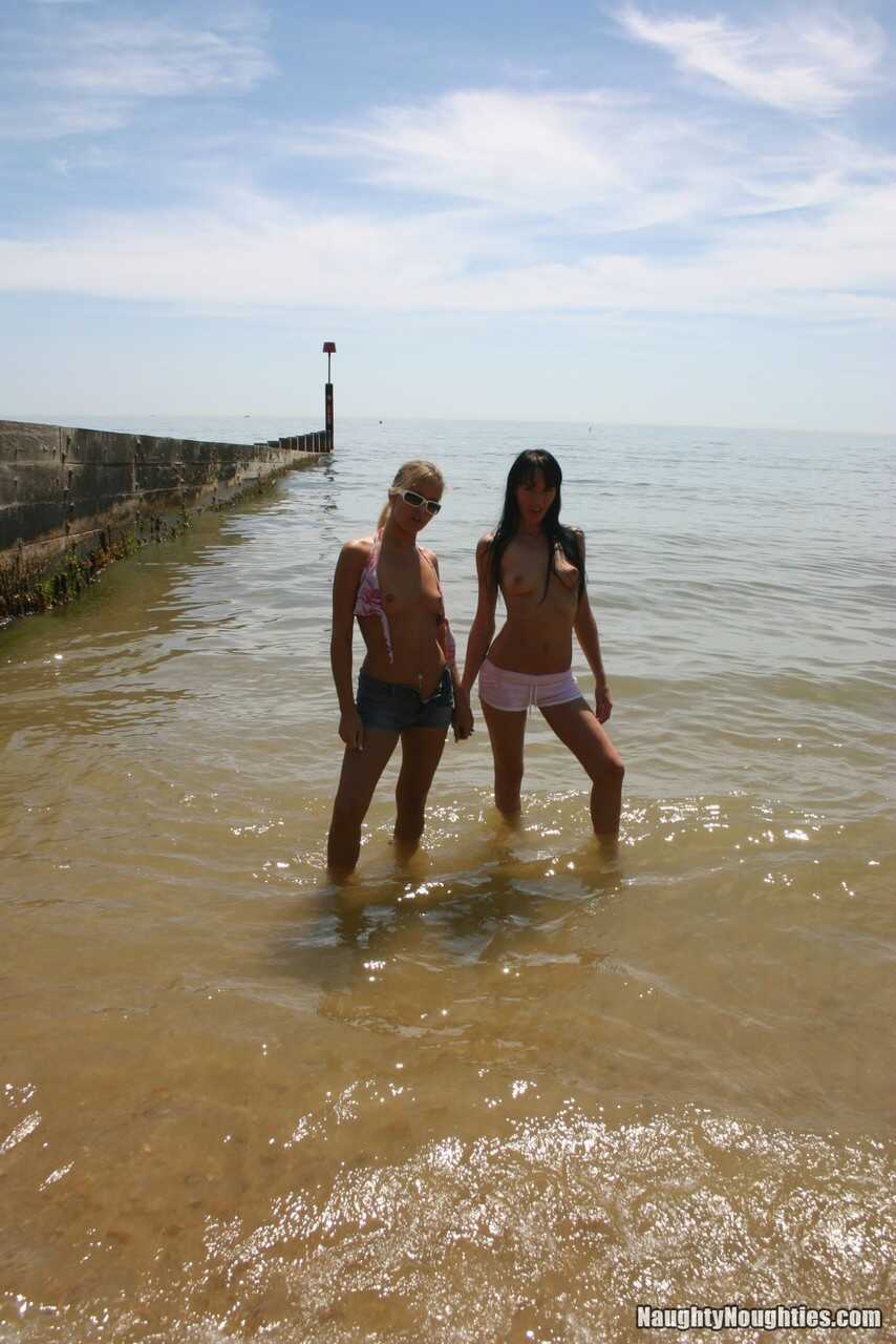 Skinny Brits Abroad: Lesbian MILF Suzie Best and Her Teen GF Show Off Their Small Tits on a Tropical Beach - Frankie Rider...