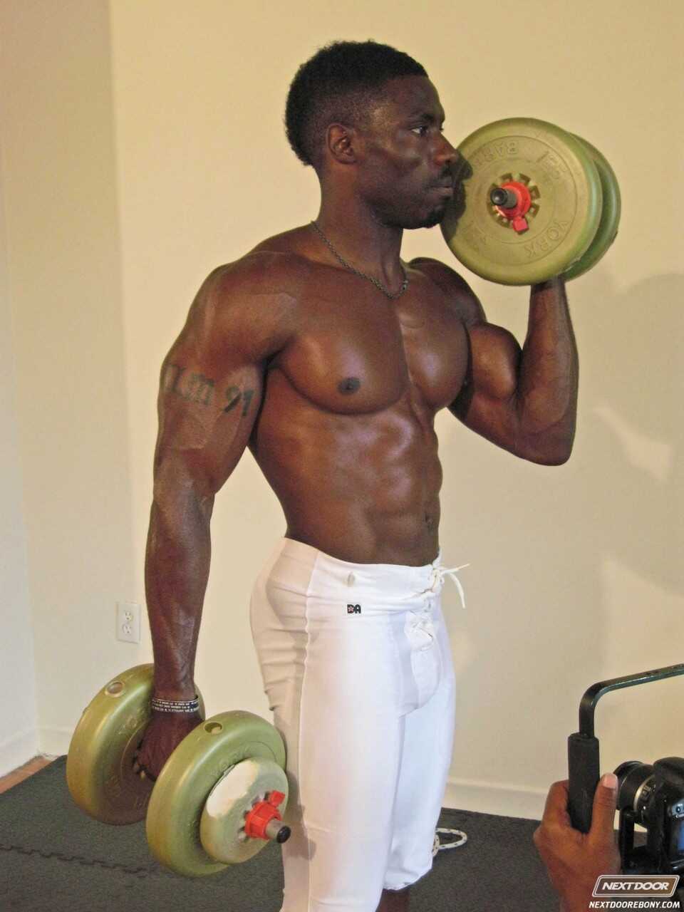 Black Gym Body Builder Poses With His Huge Cock After A Hard Workout