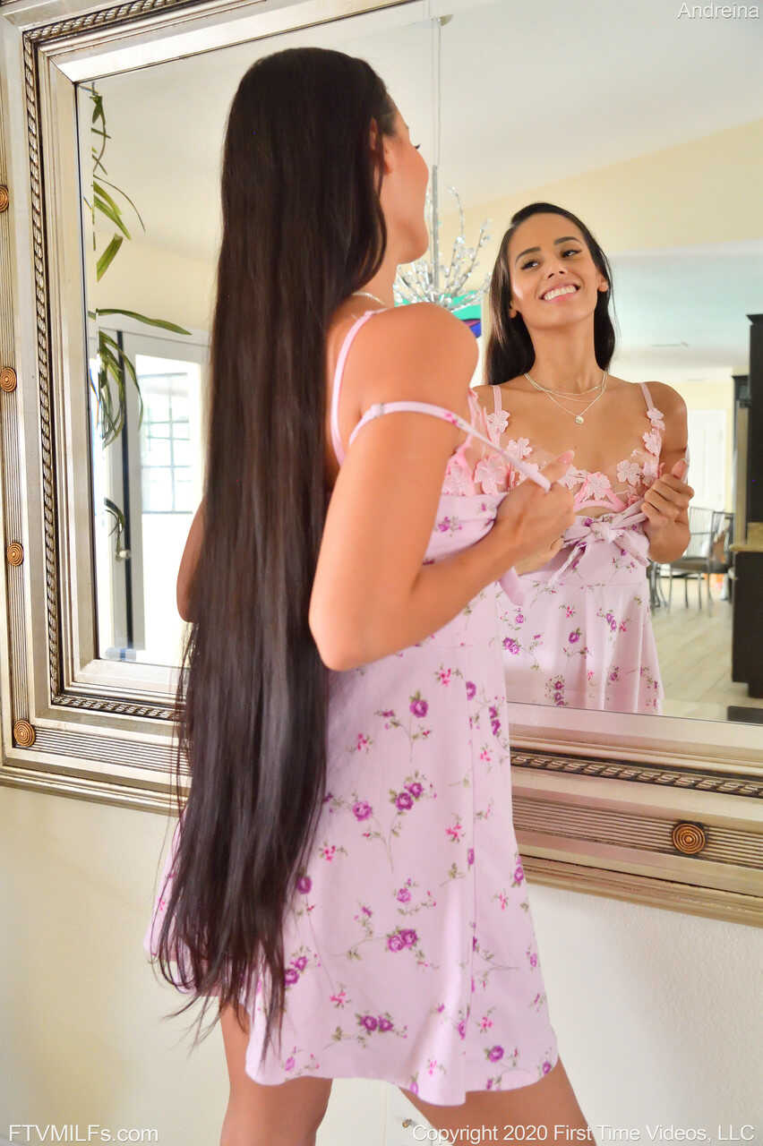 Brunette goddess Andreina bends over and plays with her hot bum while using a sex toy in her American home - Andreina